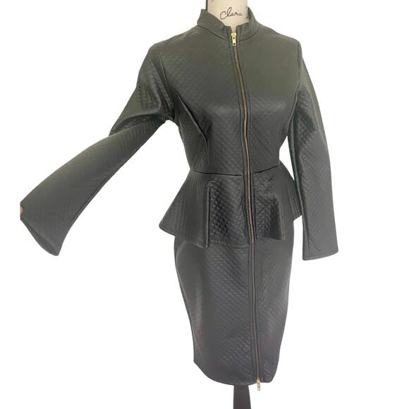 PINKLICIOUS DIAMOND QUILTED FAUX LEATHER DRESS BODYCON PEPLUM SZ S GOTH CORE - Picture 14 of 15